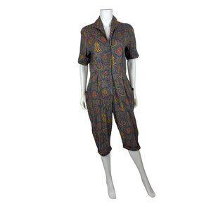 Vintage 50s Jumpsuit Womens L AS IS Multicolored Pattern Cotton Zip Up Casual On